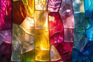 ai généré une proche en haut de une vibrant, multicolore verre sculpture, capturer ses complexe détails et lumineux teintes. photo