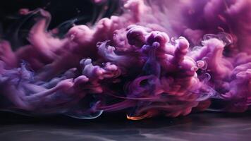 ai généré violet coloré fumée sur une noir Contexte photo