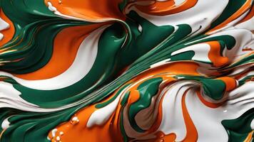 ai généré liquide vague vert, blanc, et Orange abstrait Contexte photo