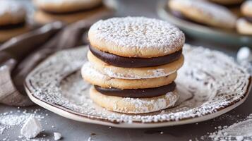 ai généré alfajores traditionnel Argentine sucré biscuits sur une table photo