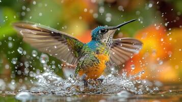 ai généré une très magnifique colibri près le rivière photo