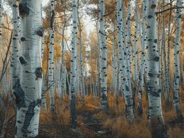 ai généré une relaxant forêt de blanc bouleaux photo