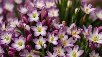 ai généré printemps fleurs sur vert pelouse, inondé avec brillant lumière du soleil, flou Contexte. photo