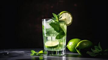 cocktail avec citron vert et menthe. Frais été boisson photo