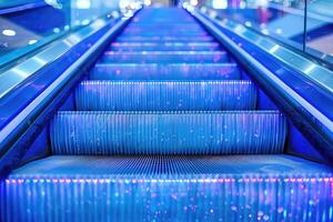 ai généré ascenseur escalier mécanique est en mouvement escalier utilisé comme transport entre planchers ou les niveaux bâtiment professionnel la photographie photo