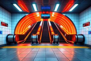 ai généré ascenseur escalier mécanique est en mouvement escalier utilisé comme transport entre planchers ou les niveaux bâtiment professionnel la photographie photo