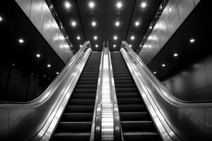 ai généré ascenseur escalier mécanique est en mouvement escalier utilisé comme transport entre planchers ou les niveaux bâtiment professionnel la photographie photo