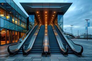 ai généré ascenseur escalier mécanique est en mouvement escalier utilisé comme transport entre planchers ou les niveaux bâtiment professionnel la photographie photo