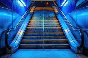 ai généré ascenseur escalier mécanique est en mouvement escalier utilisé comme transport entre planchers ou les niveaux bâtiment professionnel la photographie photo