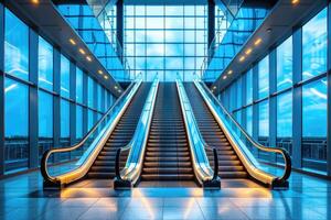 ai généré ascenseur escalier mécanique est en mouvement escalier utilisé comme transport entre planchers ou les niveaux bâtiment professionnel la photographie photo