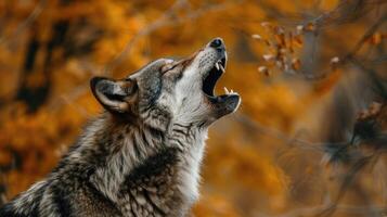 ai généré Loup hurlement dans la nature photo