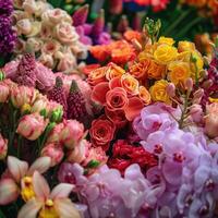 ai généré bouquet de Frais coloré fleurs sur afficher photo