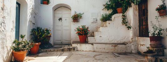 ai généré le entrée de une blanc ville dans Italie photo