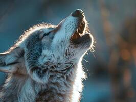 ai généré Loup hurlement dans la nature photo