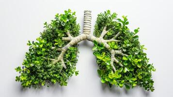 ai généré Humain poumons dans le forme de des arbres ou feuilles sur une blanc Contexte photo