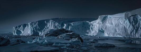 ai généré Antarctique glacier paysage à nuit photo