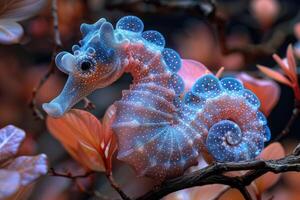 ai généré le Marin hippocampe brille avec luminescent contre de le foncé mer professionnel la photographie photo