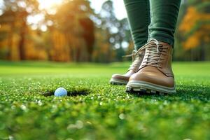 ai généré le golf trou et des balles sur le vert photo