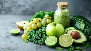 ai généré végétarien, alcalin nourriture concept, smoothie avec des légumes et des fruits photo