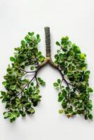 ai généré Humain poumons dans le forme de des arbres ou feuilles sur une blanc Contexte photo