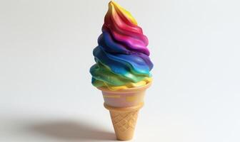 ai généré arc-en-ciel la glace crème cône sur blanc Contexte photo