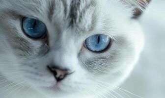 ai généré proche en haut de une chat avec bleu yeux. peu profond profondeur de champ. photo