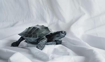 ai généré tortue sur une blanc arrière-plan, fermer, sélectif concentrer photo