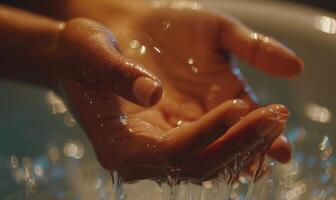 ai généré fermer photo ow femme mains. l'eau dans mains.