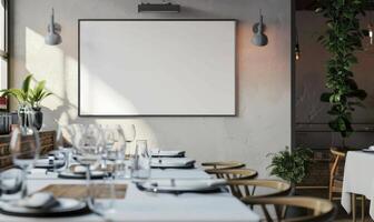 ai généré Vide menu planche sur table dans café magasin café. flou Contexte photo