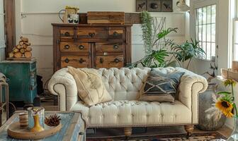 ai généré antique cabinet dans une rustique style dans le intérieur de un vieux maison photo