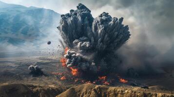 ai généré quelque chose loin une façon explose de une missile. le Feu est énorme et se répand fumée et pièces. cette est Comment guerre ruines tout. photo