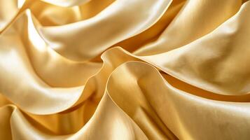 ai généré luxueux d'or soie en tissu drapé élégamment photo