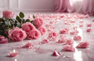 ai généré rose des roses sur le sol photo