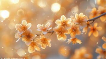 ai généré branche de arbre avec Jaune fleurs photo