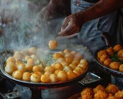 ai généré Pani puri vendeur assemblage avec flair photo