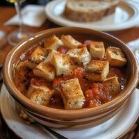 ai généré papa Al pomodoro pain et tomate soupe photo