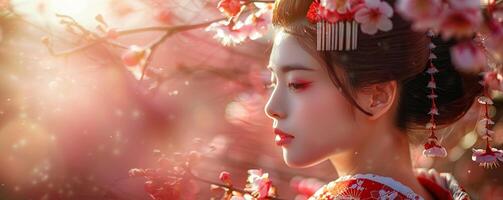 ai généré Japonais geisha kimono photo