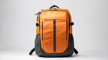 ai généré Orange caméra sac à dos sac isolé sur blanc Contexte avec copie espace pour publicité. ai généré photo