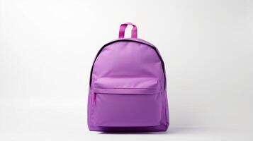 ai généré violet école sac à dos sac isolé sur blanc Contexte avec copie espace pour publicité. ai généré photo