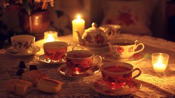 ai généré somnolent l'heure du thé doux cliquetis de tasses photo