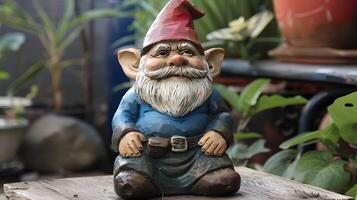 ai généré jardin gnome joufflu et joyeux photo