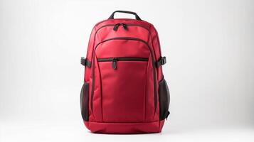 ai généré rouge Voyage sac à dos sac isolé sur blanc Contexte avec copie espace pour publicité. ai généré photo