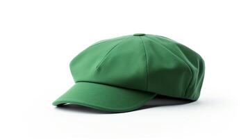 ai généré photo de vert vendeur de journaux casquette isolé sur blanc Contexte. ai généré