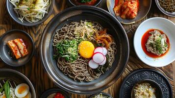 ai généré naengmyeon du froid sarrasin nouilles photo