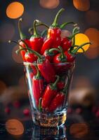 ai généré rouge chaud le Chili poivrons dans verre photo