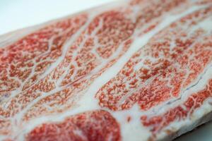 fermer de a5 Japonais wagyu steak couper. photo