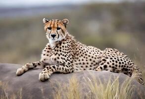 ai généré une guépard fonctionnement sur le savane photo