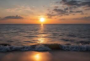 ai généré une vue de une le coucher du soleil plus de le mer photo