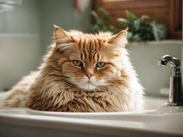 ai généré une chat séance dans une évier photo
