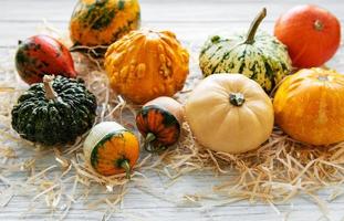 citrouilles sur une table en bois photo